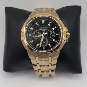 Armitron 20/5144GPPL Gold Tone Black Dial Multifunction Watch 46mm Steel Lume